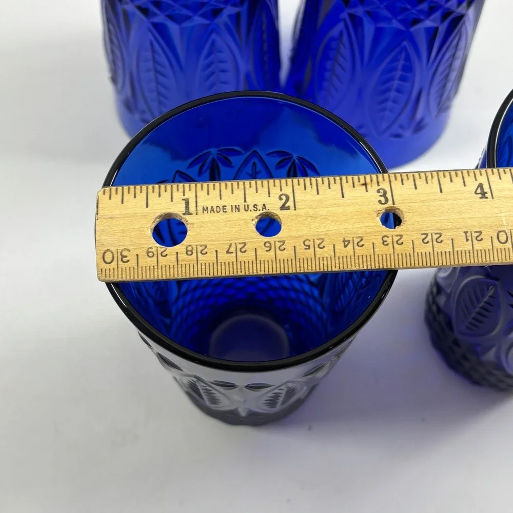 Avon Royal Sapphire Cobalt Blue Tumbler Set of 4 France 14oz Drinking Glass